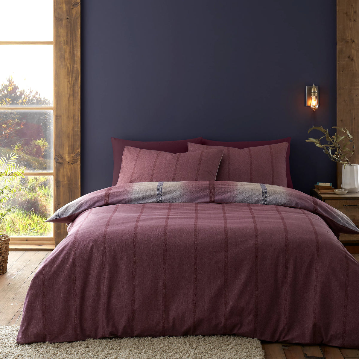 Catherine Lansfield Melrose Tweed Check Plum Brushed Cotton Duvet Set