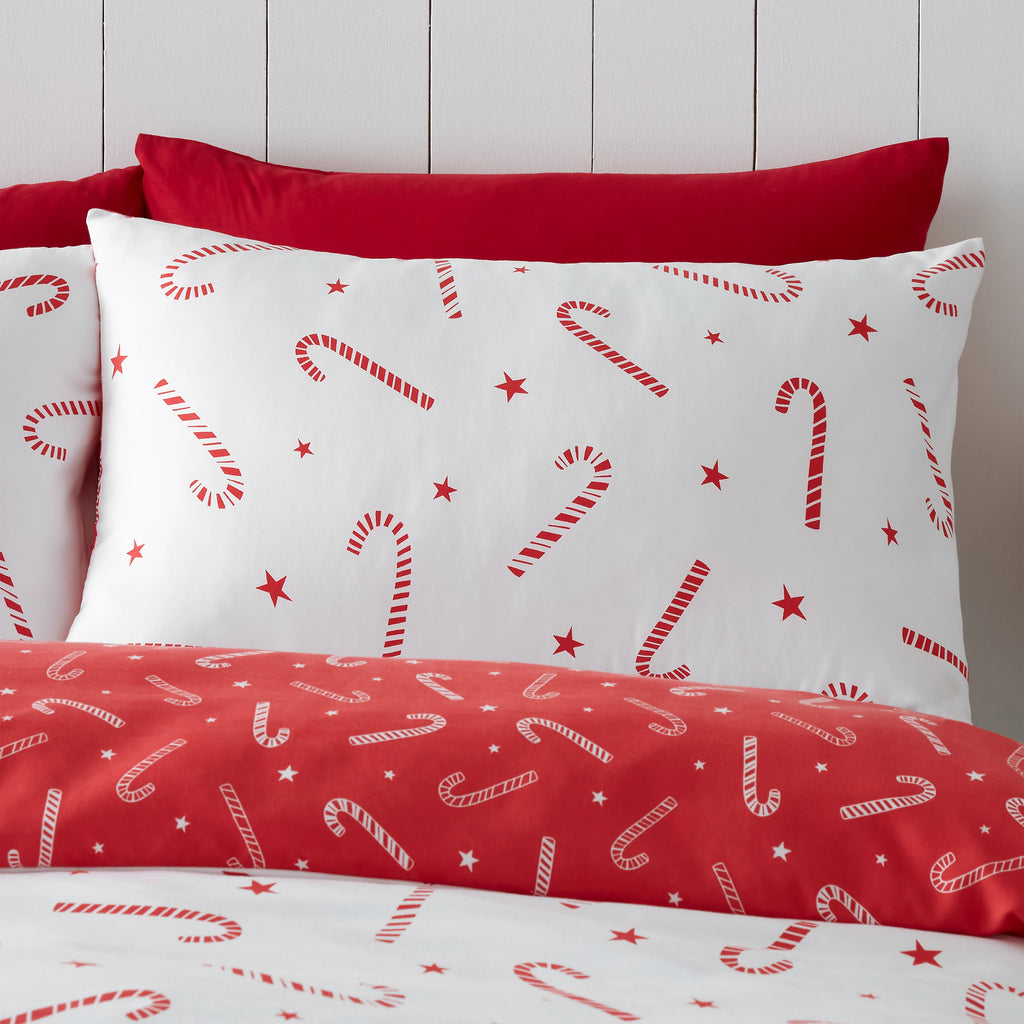 Catherine Lansfield Red White Christmas Candy Cane Duvet Cover Set