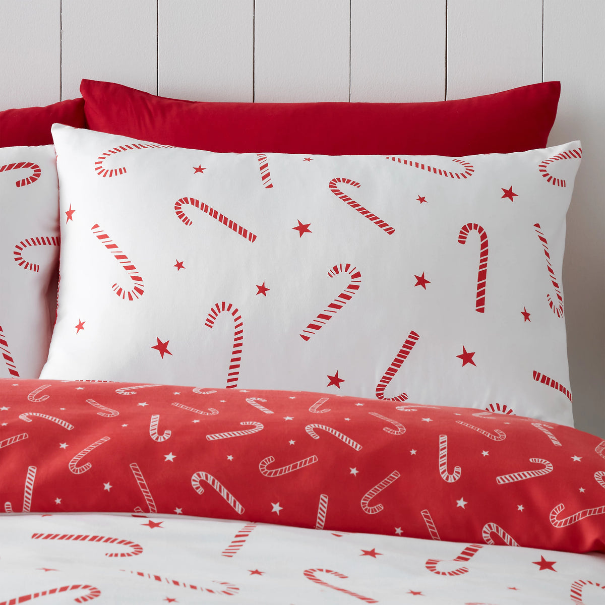 Catherine Lansfield Red White Christmas Candy Cane Duvet Cover Set