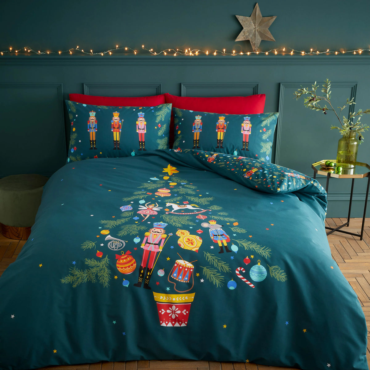 Catherine Lansfield Christmas Nutcracker Green Duvet Cover Set