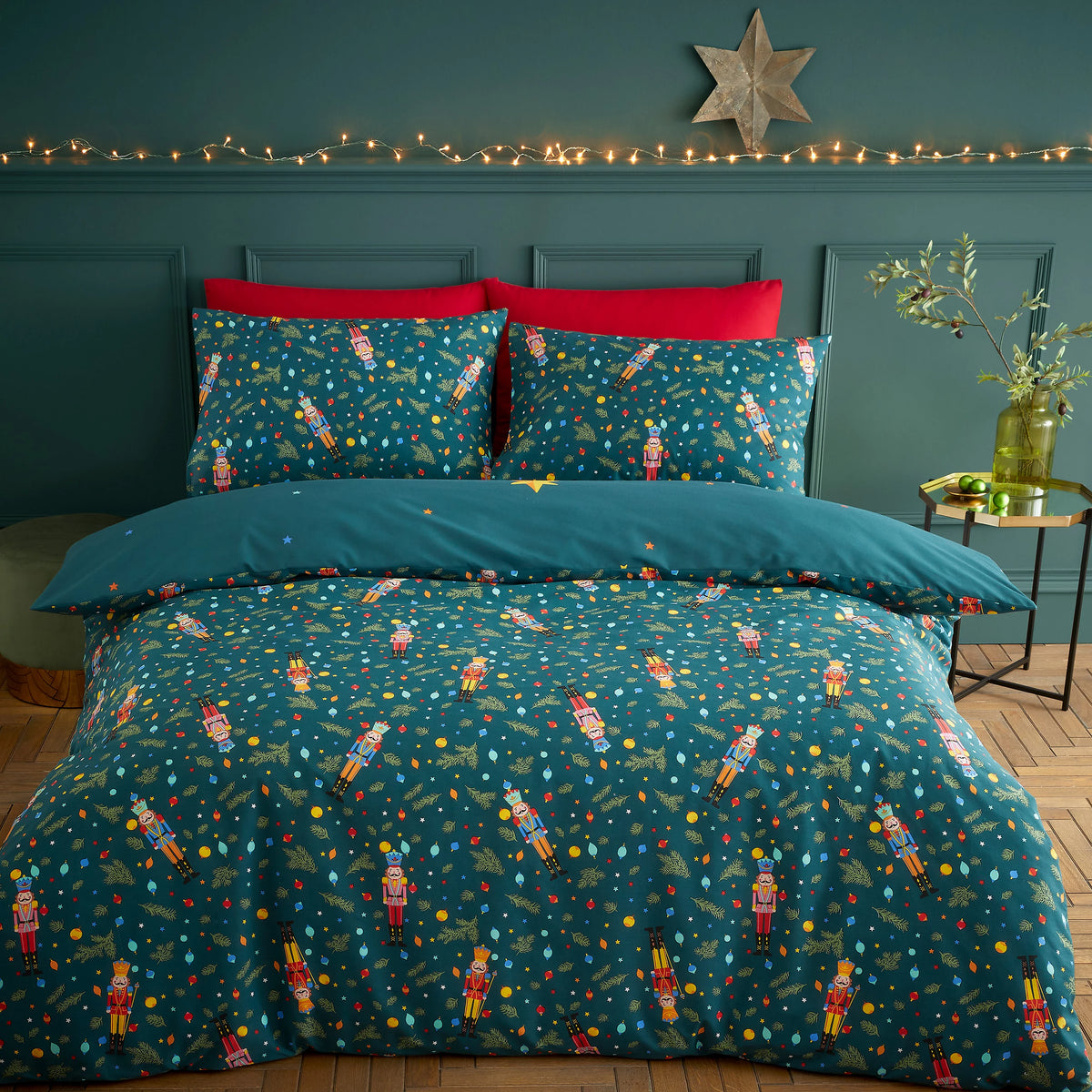 Catherine Lansfield Christmas Nutcracker Green Duvet Cover Set