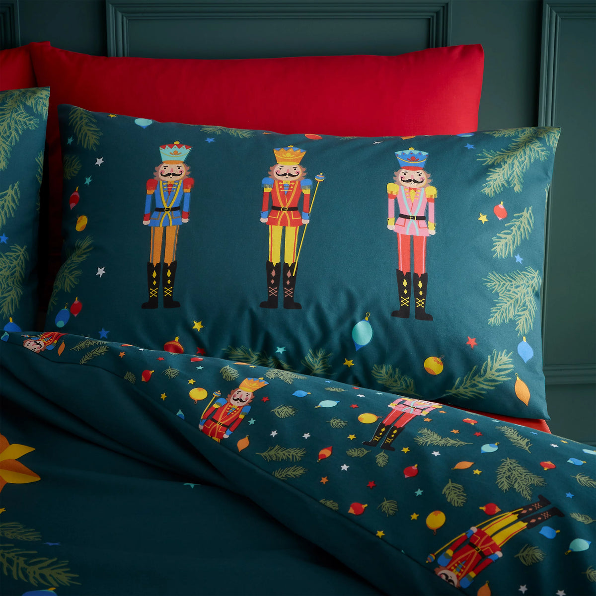 Catherine Lansfield Christmas Nutcracker Green Duvet Cover Set