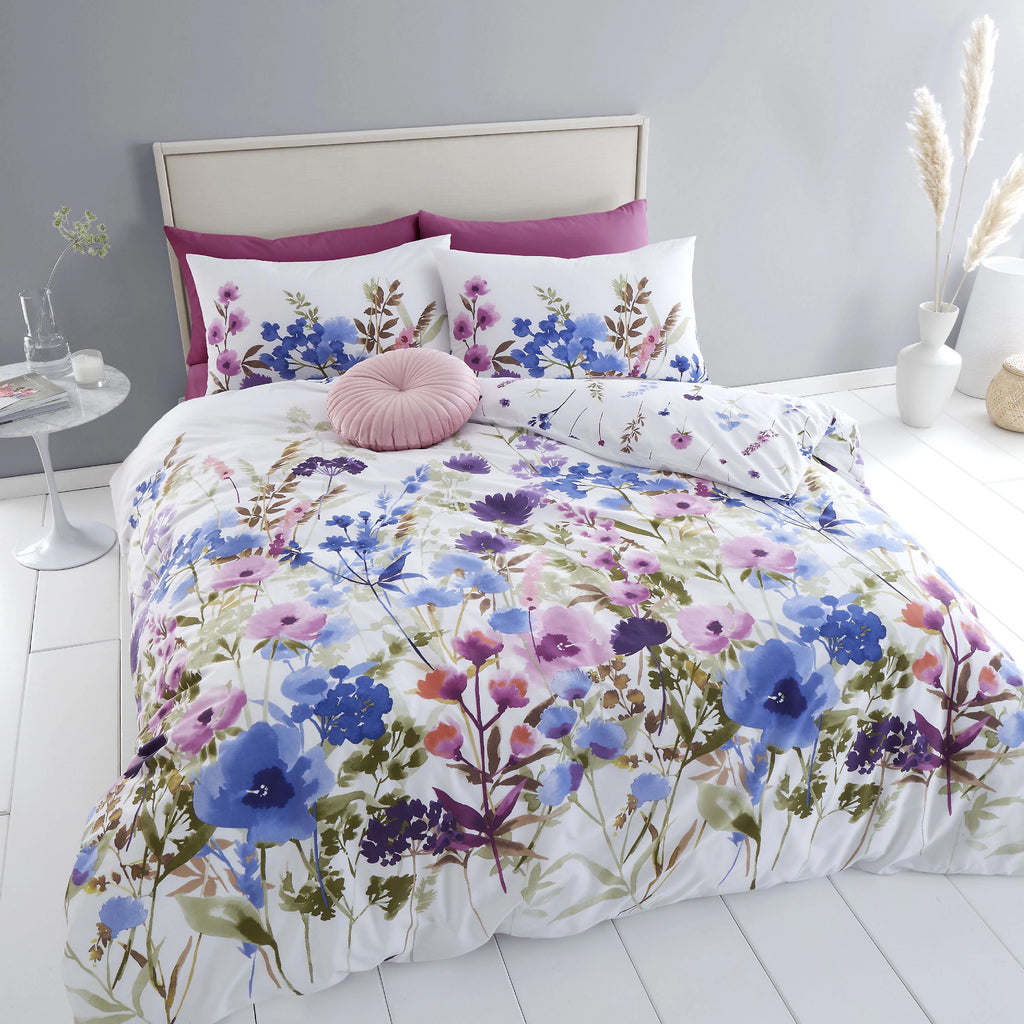 Catherine Lansfield Countryside Floral Duvet Cover Set Pink / Blue