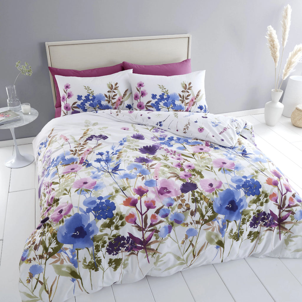 Catherine Lansfield Countryside Floral Duvet Cover Set Pink / Blue