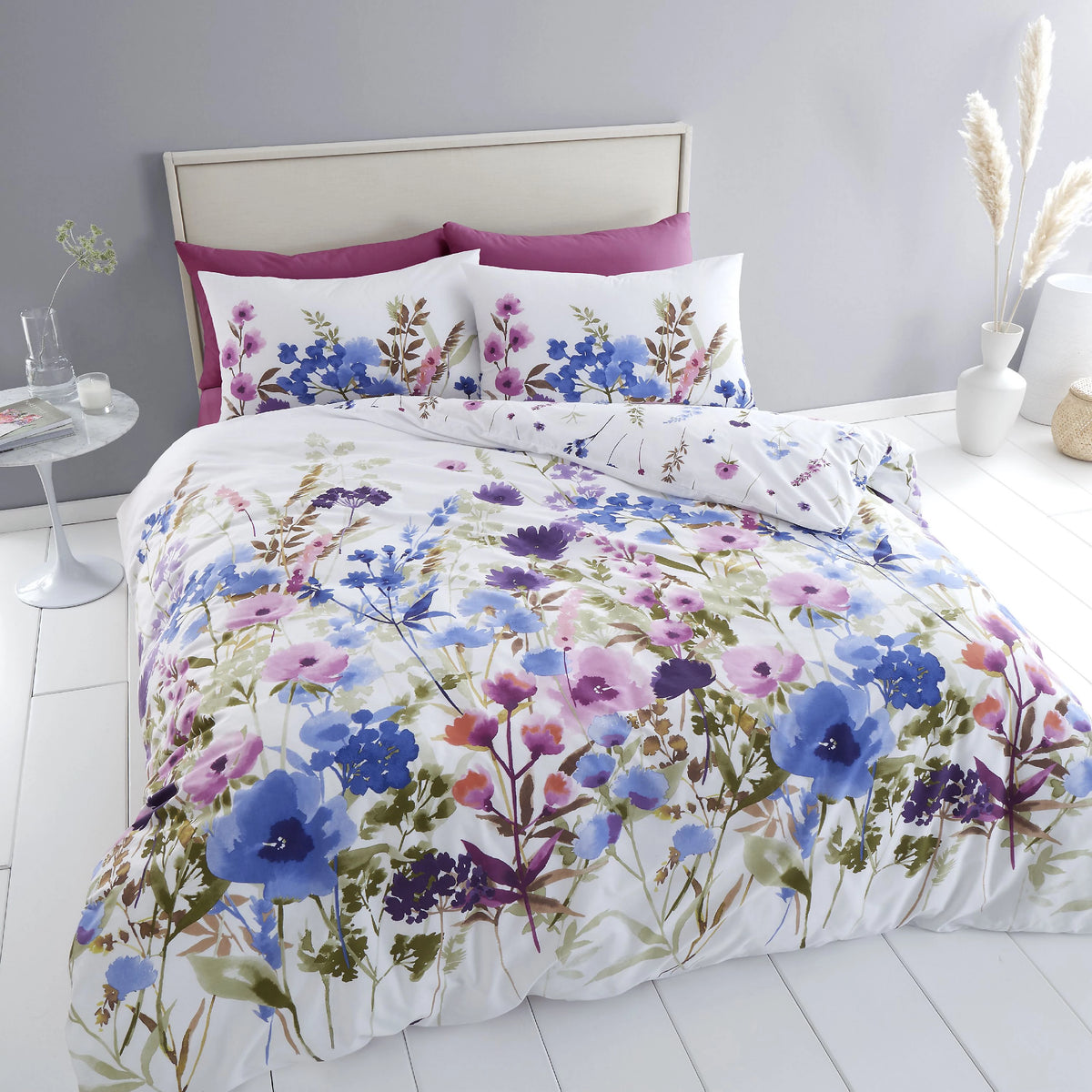 Catherine Lansfield Countryside Floral Duvet Cover Set Pink / Blue