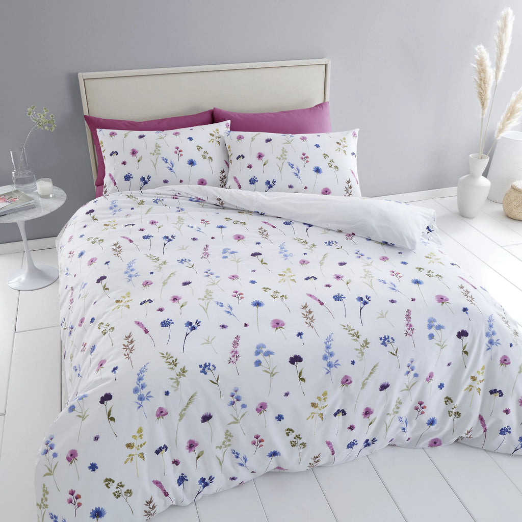 Catherine Lansfield Countryside Floral Duvet Cover Set Pink / Blue