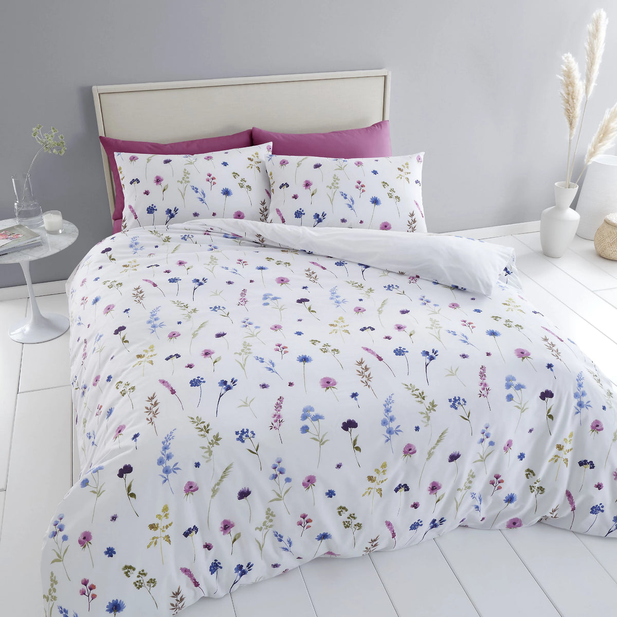Catherine Lansfield Countryside Floral Duvet Cover Set Pink / Blue