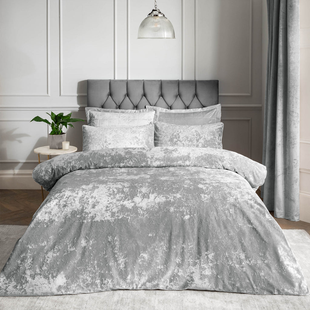 Catherine Lansfield Crushed Velvet Duvet Cover Set Silver Grey