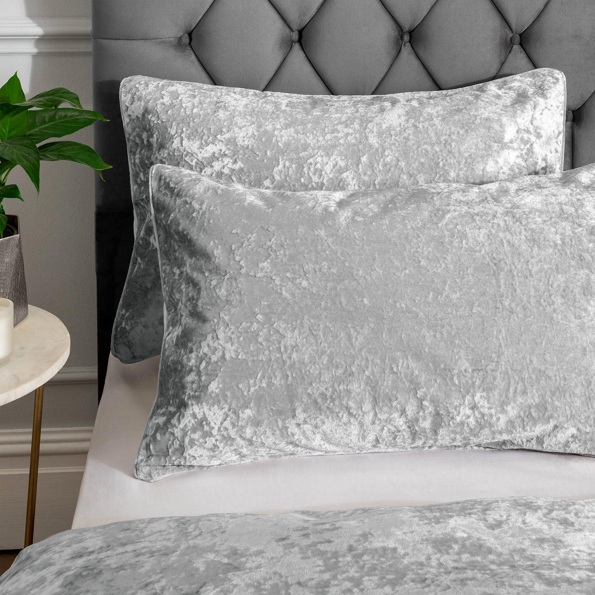 Catherine Lansfield Crushed Velvet Duvet Cover Set Silver Grey