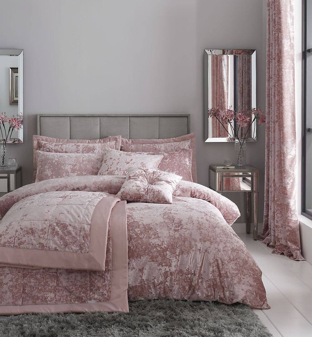 Catherine Lansfield Crushed Velvet Duvet Cover Set Blush Pink