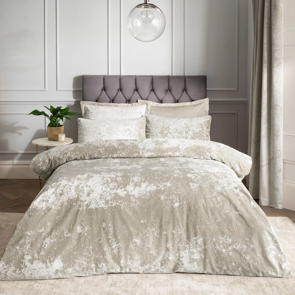 Catherine Lansfield Crushed Velvet Duvet Cover Set Natural