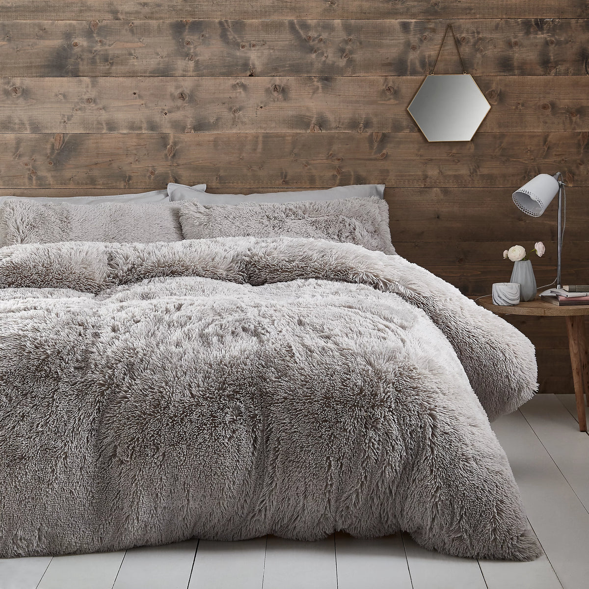 Catherine Lansfield Cuddly Deep Pile Silver Grey Duvet Cover Set