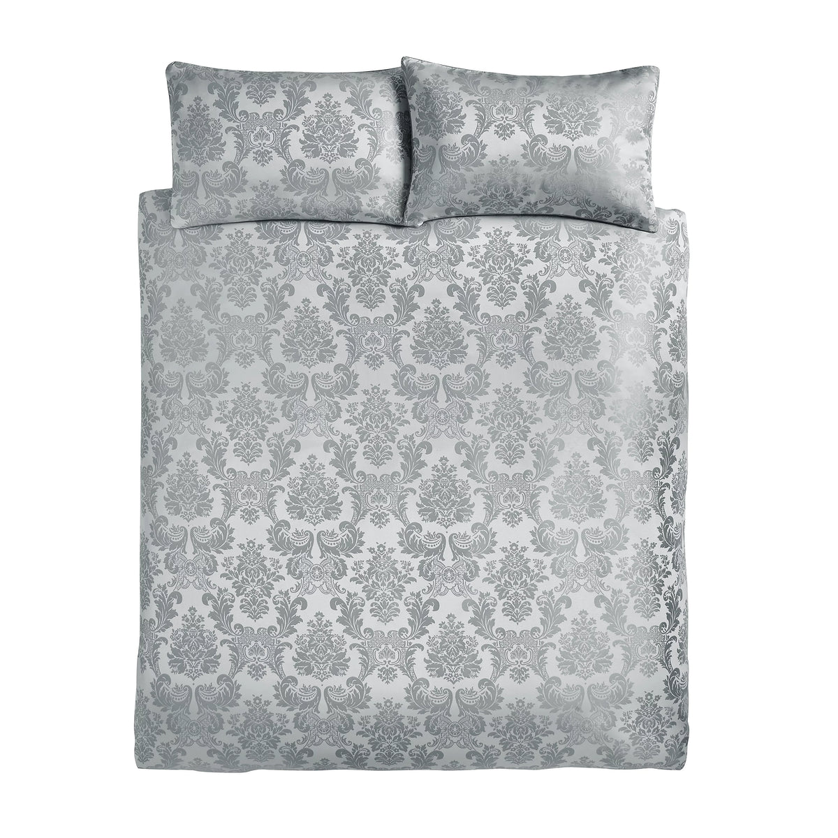 Catherine Lansfield Damask Jacquard Silver Grey Duvet Cover Set
