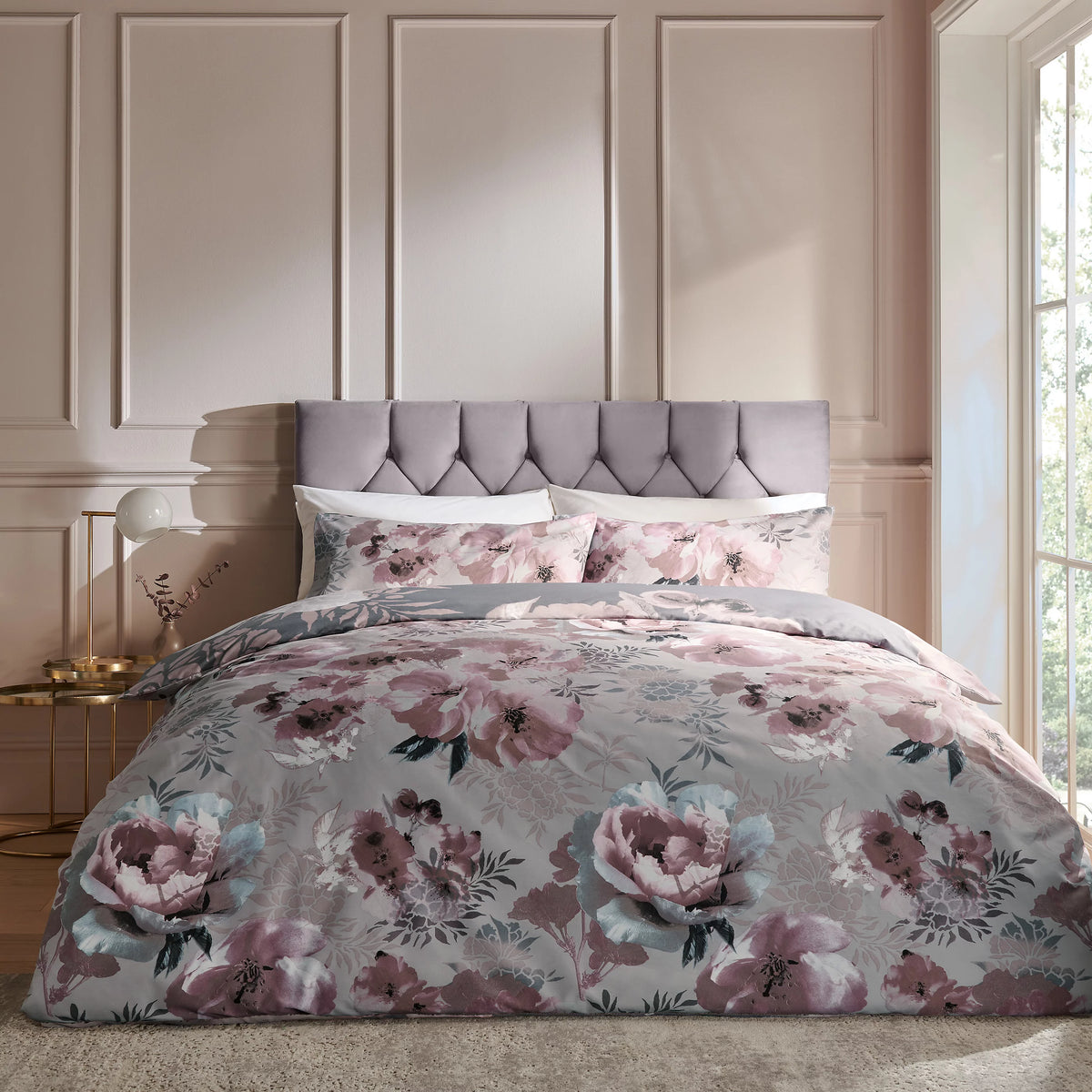 Catherine Lansfield Pink Dramatic Floral Duvet Cover Set