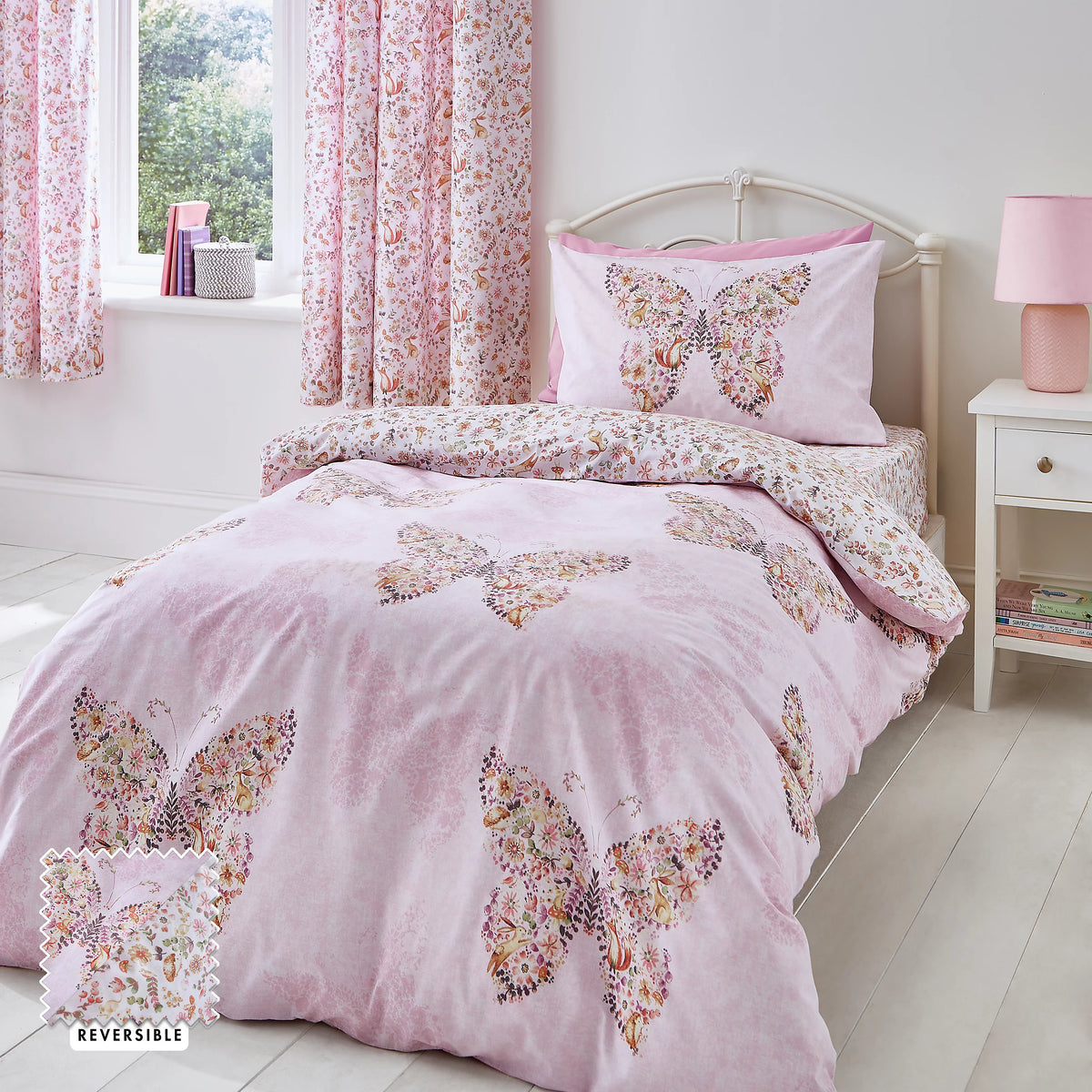 Catherine Lansfield Enchanted Butterfly Reversible Duvet Cover Set in Pink