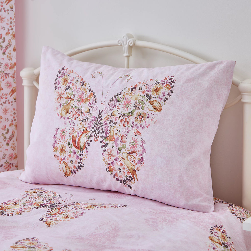 Catherine Lansfield Enchanted Butterfly Reversible Duvet Cover Set in Pink
