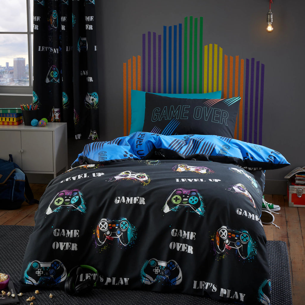 Catherine Lansfield Game Over Reversible Duvet Cover Set in Black