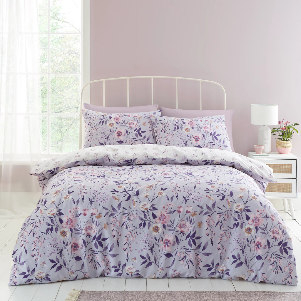 Catherine Lansfield Isadora Floral Reversible Duvet Cover Set Lilac