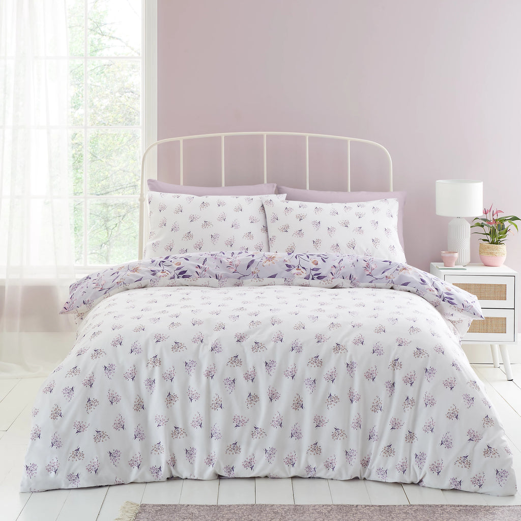 Catherine Lansfield Isadora Floral Reversible Duvet Cover Set Lilac