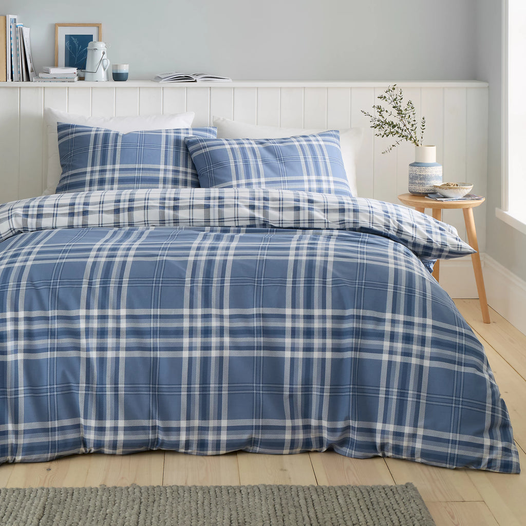 Catherine Lansfield Kelso Check Duvet Cover Set Lansfield Blue