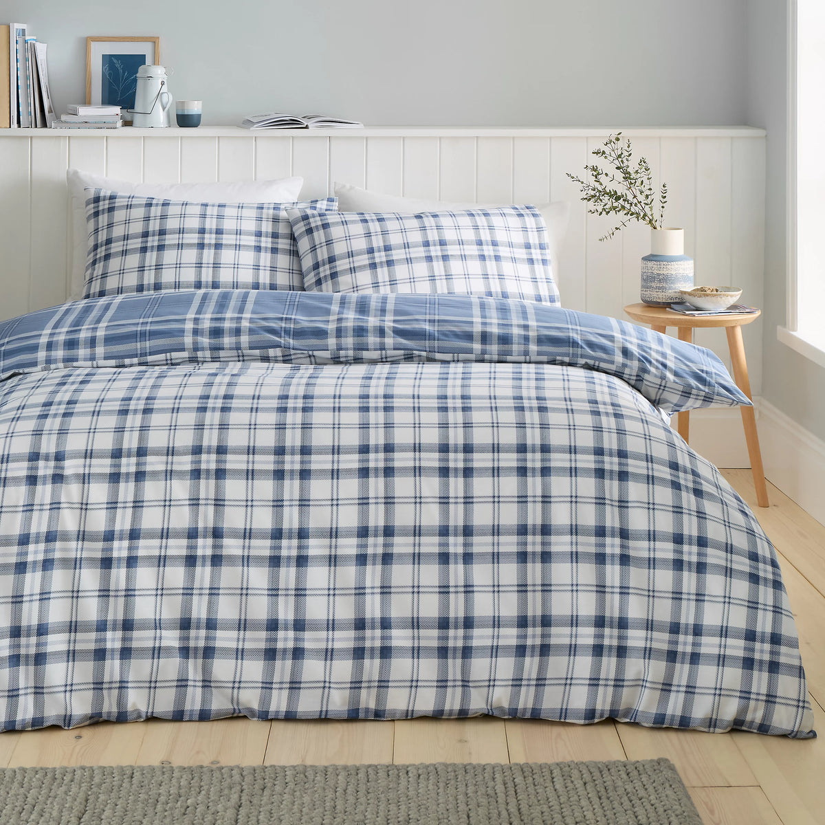 Catherine Lansfield Kelso Check Duvet Cover Set Lansfield Blue