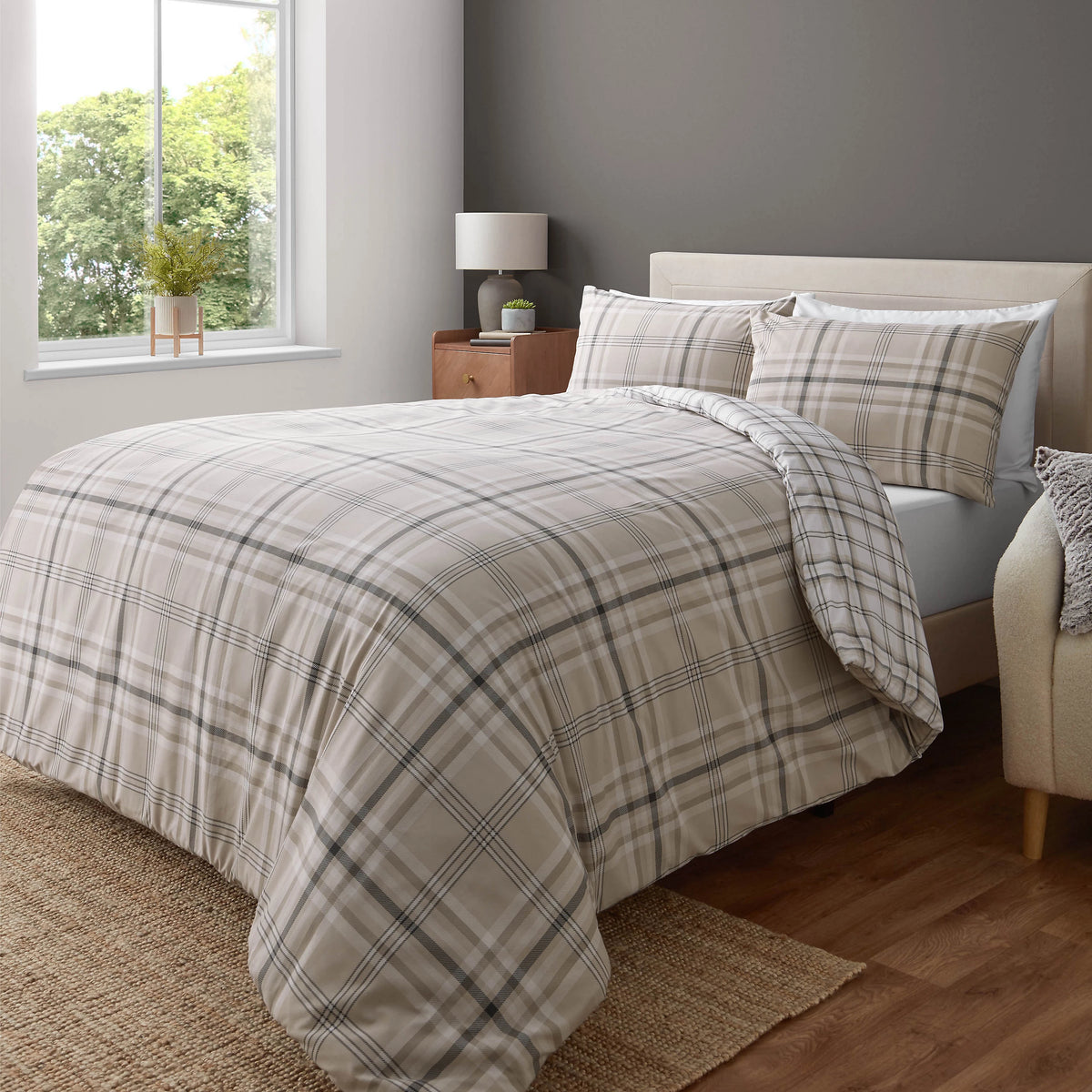 Catherine Lansfield Kelso Check Duvet Cover Set Natural