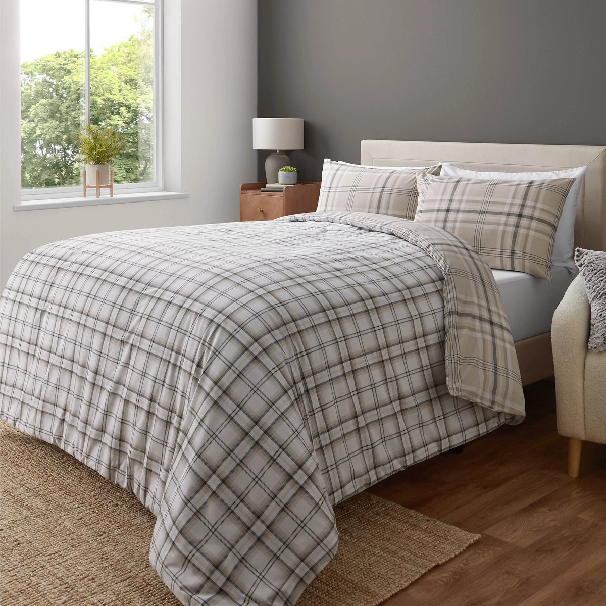 Catherine Lansfield Kelso Check Duvet Cover Set Natural