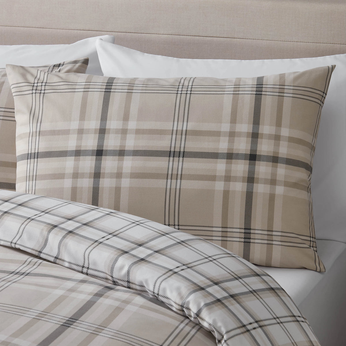 Catherine Lansfield Kelso Check Duvet Cover Set Natural