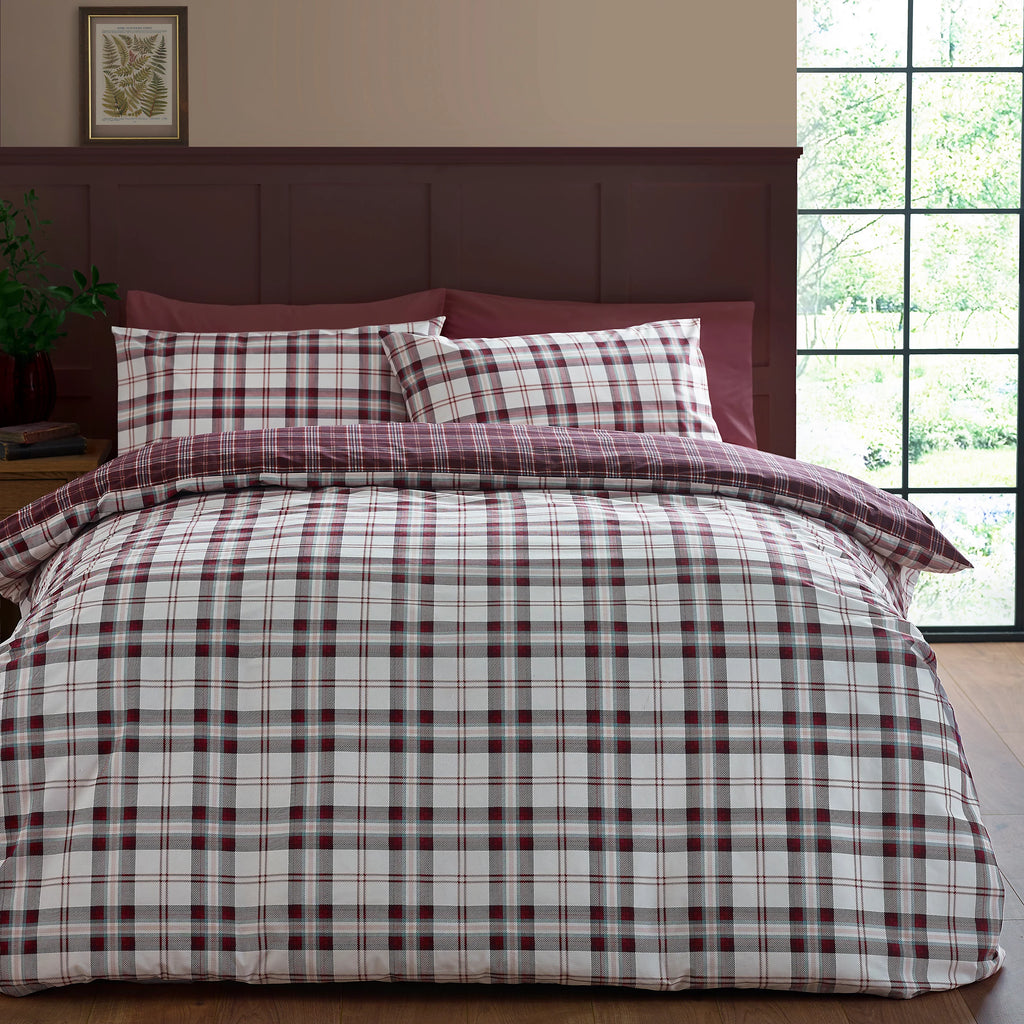 Catherine Lansfield Kelso Check Duvet Cover Set Plum