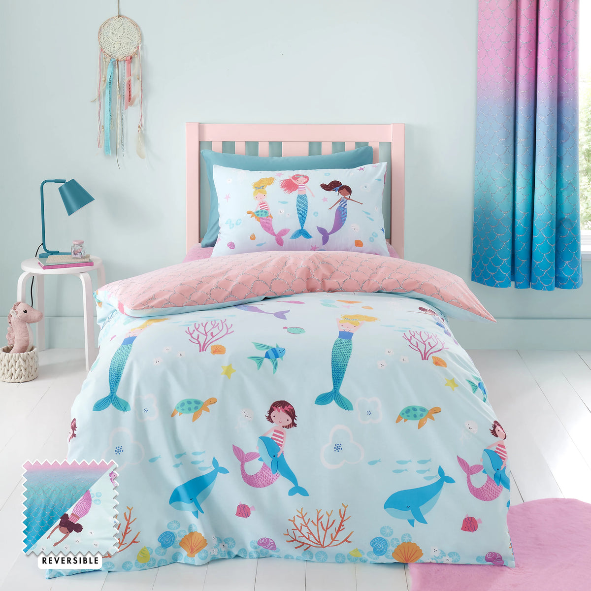 Catherine Lansfield Bedding Mermaid Reversible Duvet Cover Set in Blue