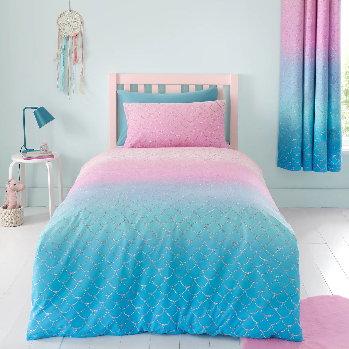 Catherine Lansfield Bedding Mermaid Reversible Duvet Cover Set in Blue