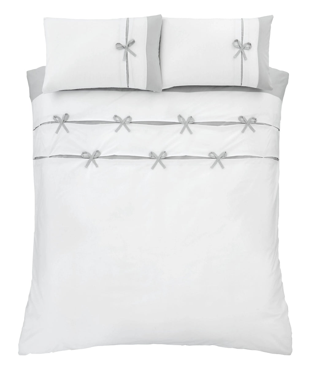 Catherine Lansfield Milo Bow Duvet Cover Set White