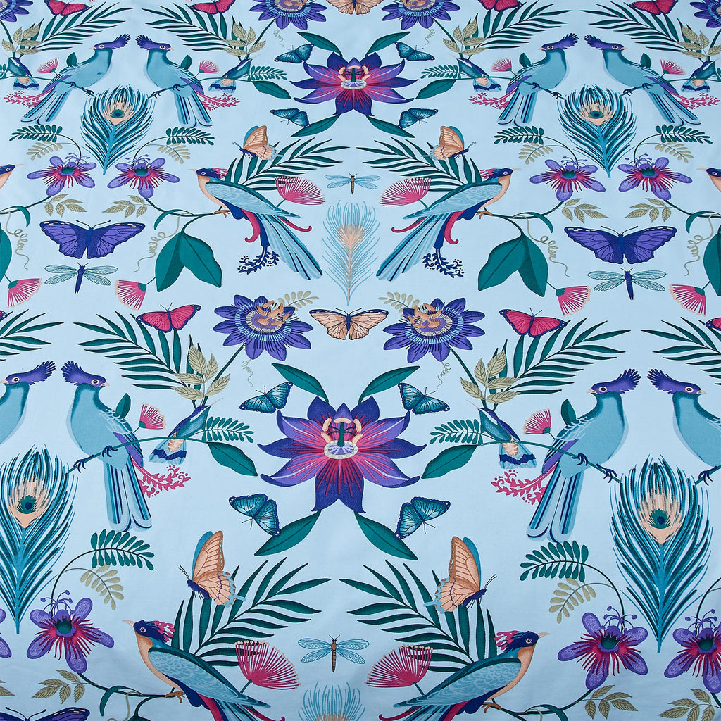 Catherine Lansfield Mya Tropical Floral Reversible Duvet Cover Set Duck Egg Blue