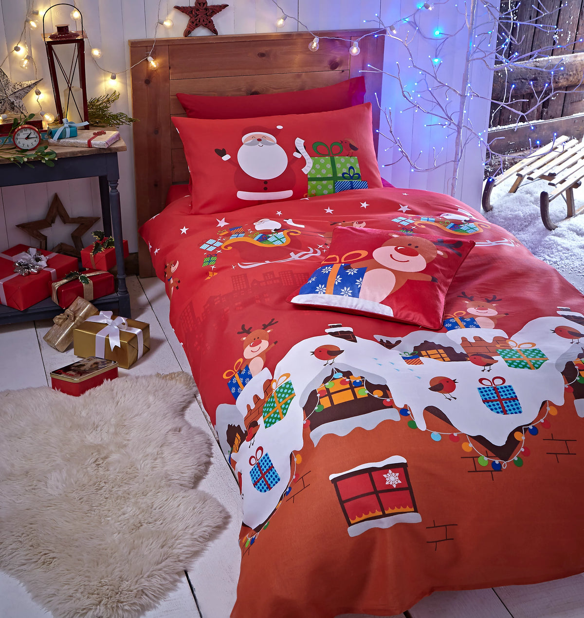 Catherine Lansfield Santa's Christmas Presents Red Duvet Cover Set