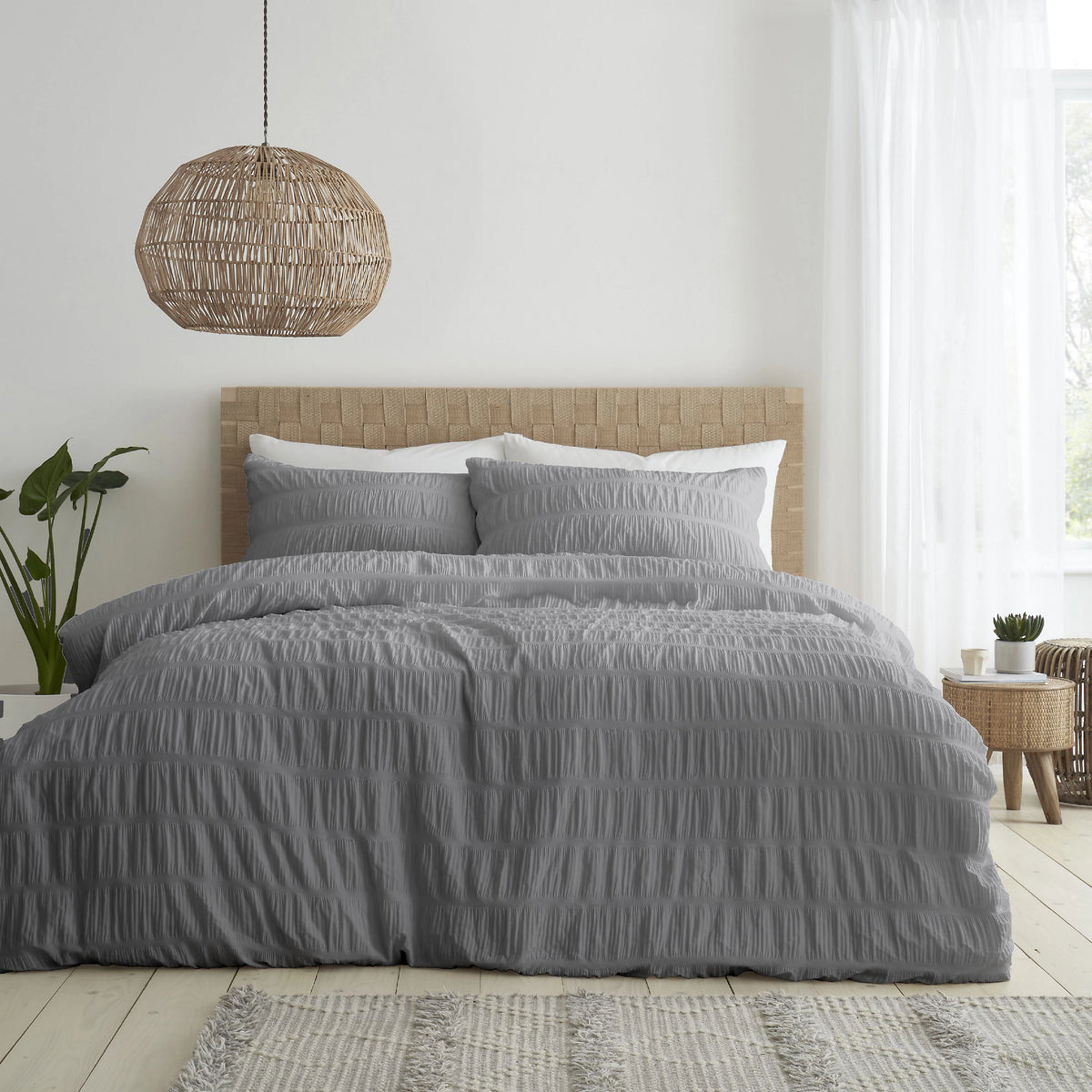 Catherine Lansfield Seersucker Duvet Cover Set Grey