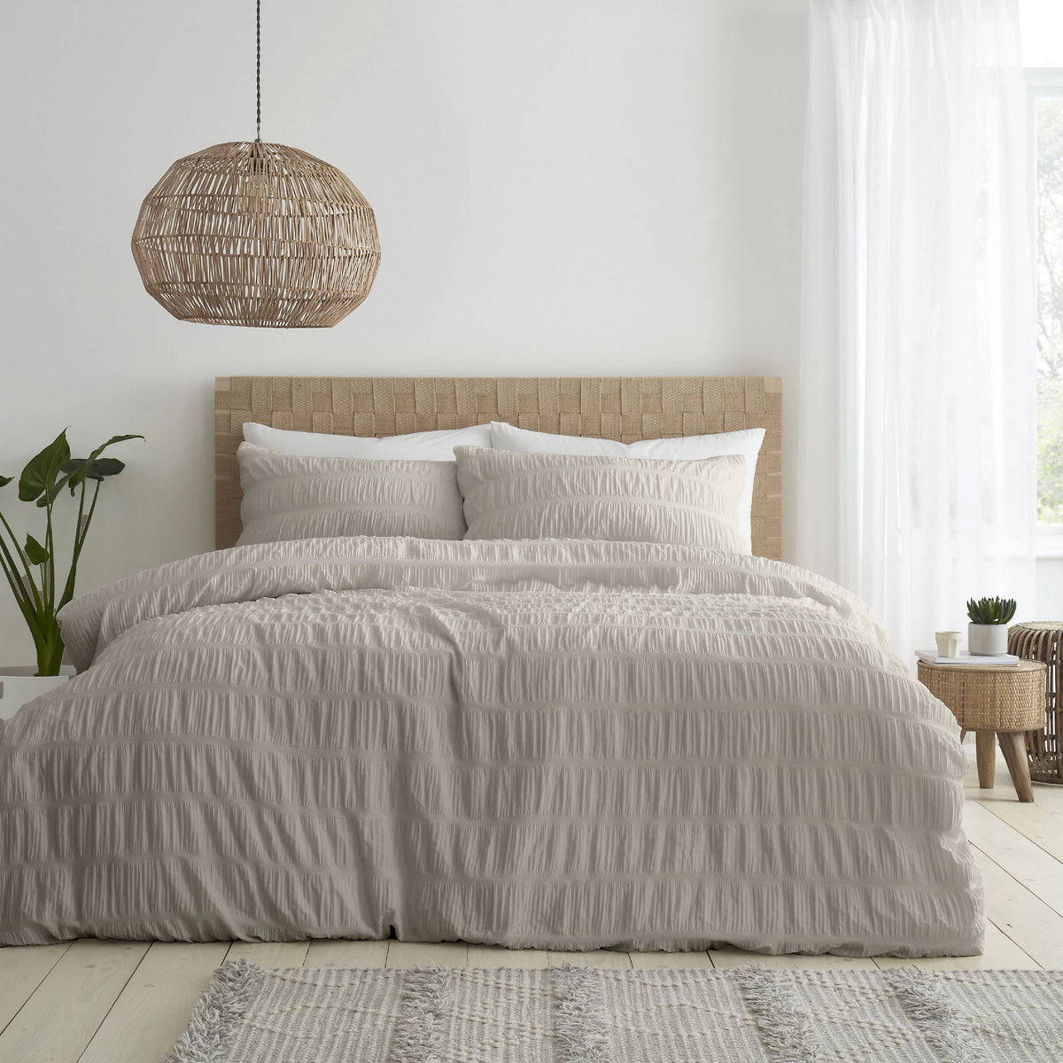 Catherine Lansfield Seersucker Duvet Cover Set Natural