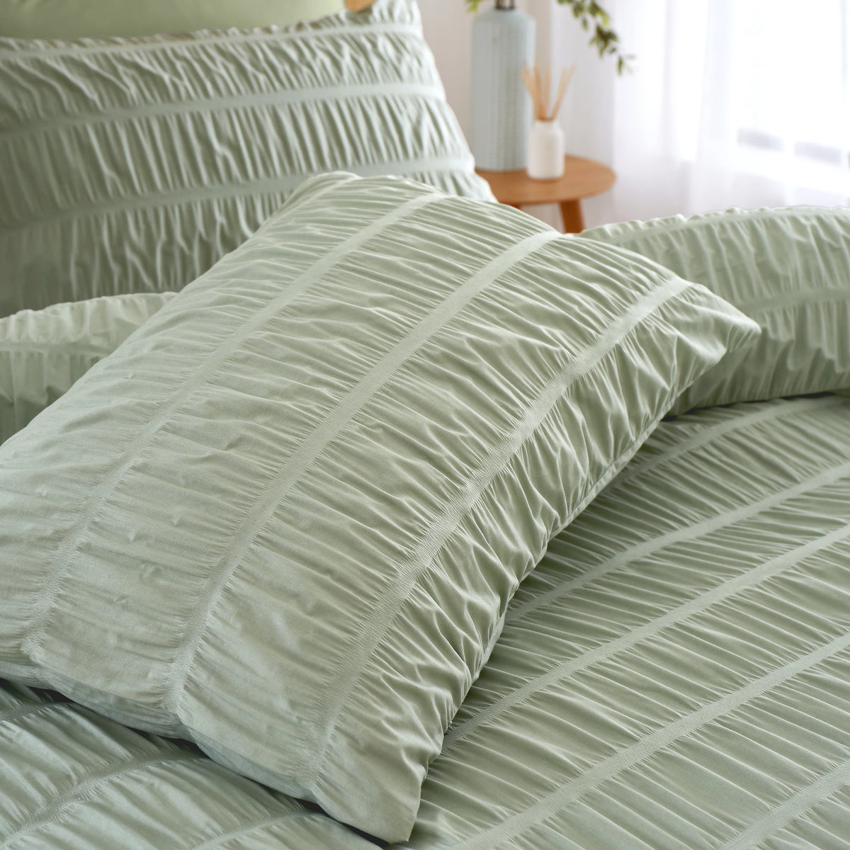 Catherine Lansfield Seersucker Duvet Cover Set Sage Green