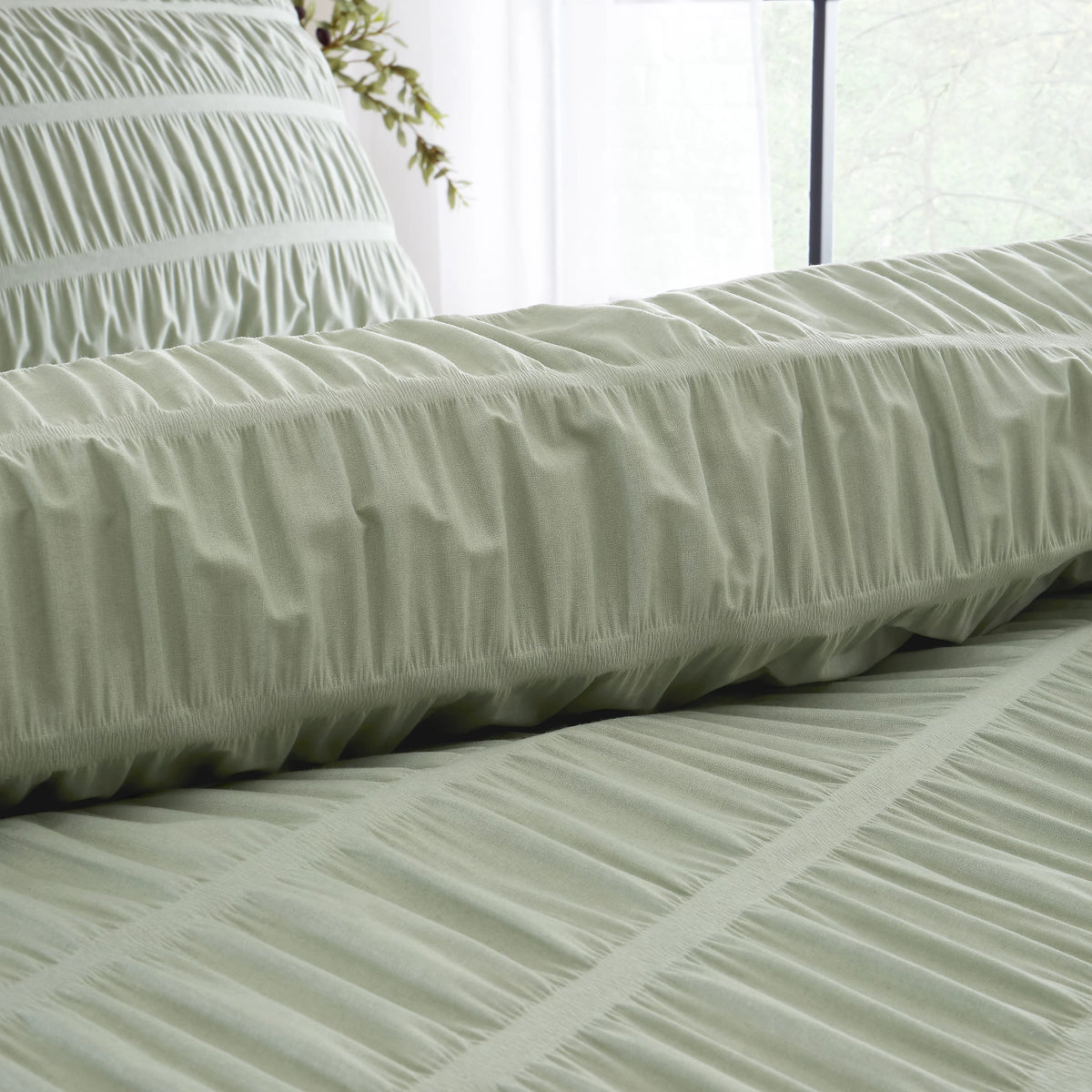 Catherine Lansfield Seersucker Duvet Cover Set Sage Green