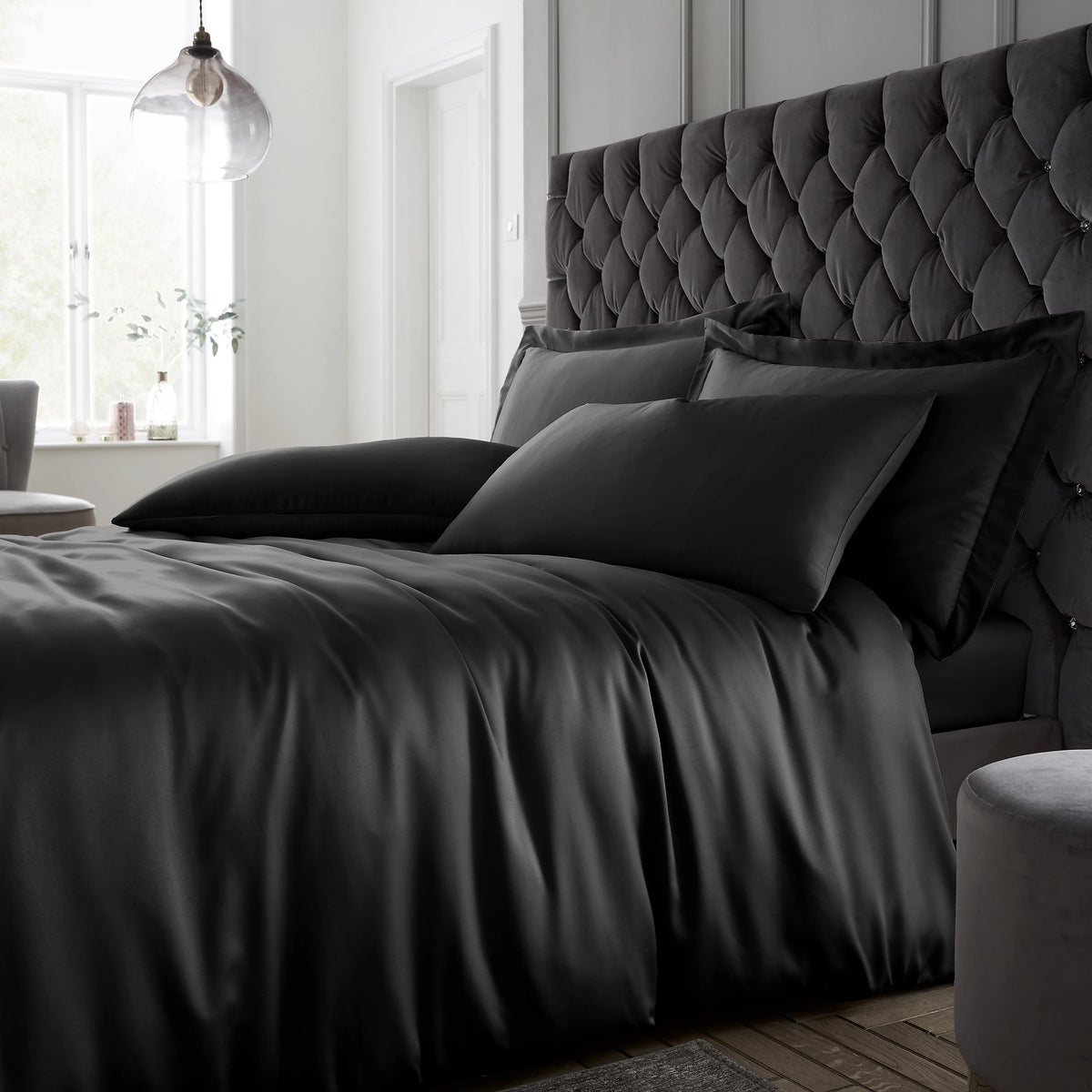 Catherine Lansfield Silky Soft Satin Duvet Cover Set Black