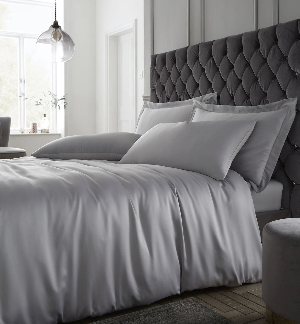 Catherine Lansfield Silky Soft Satin Duvet Cover Set Silver
