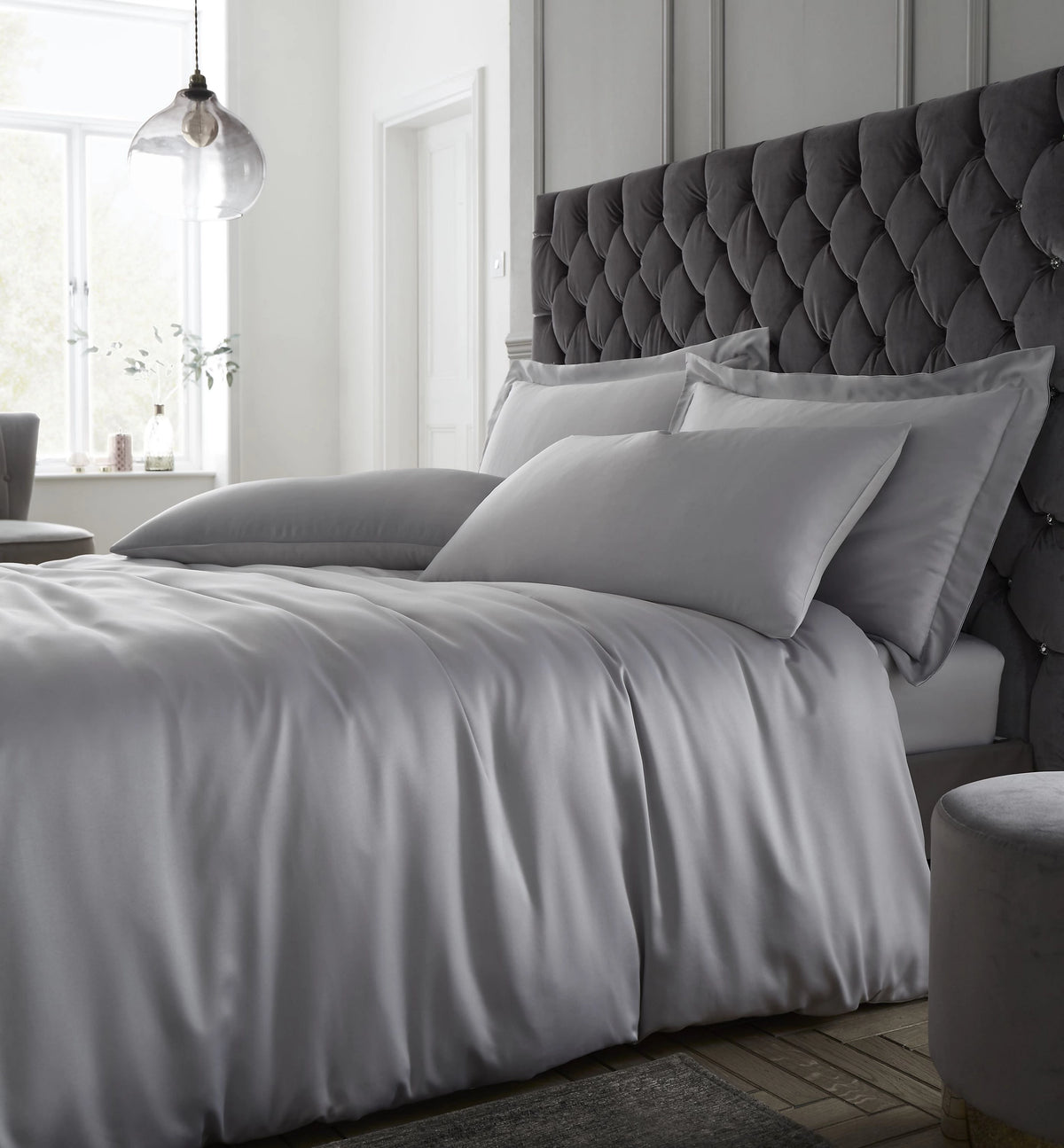 Catherine Lansfield Silky Soft Satin Duvet Cover Set Silver