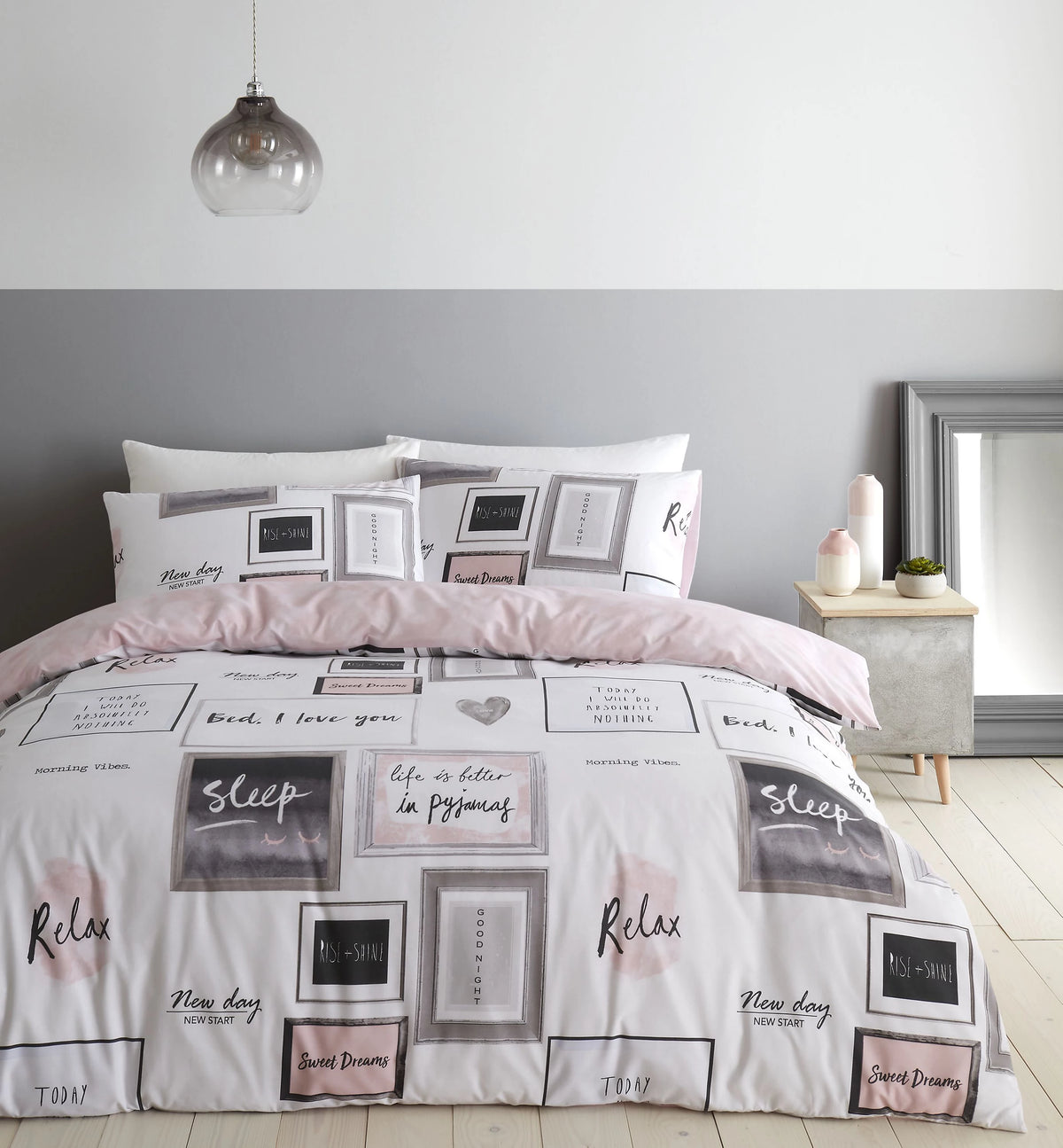 Catherine Lansfield Blush Pink Sleep Dreams Duvet Cover Set
