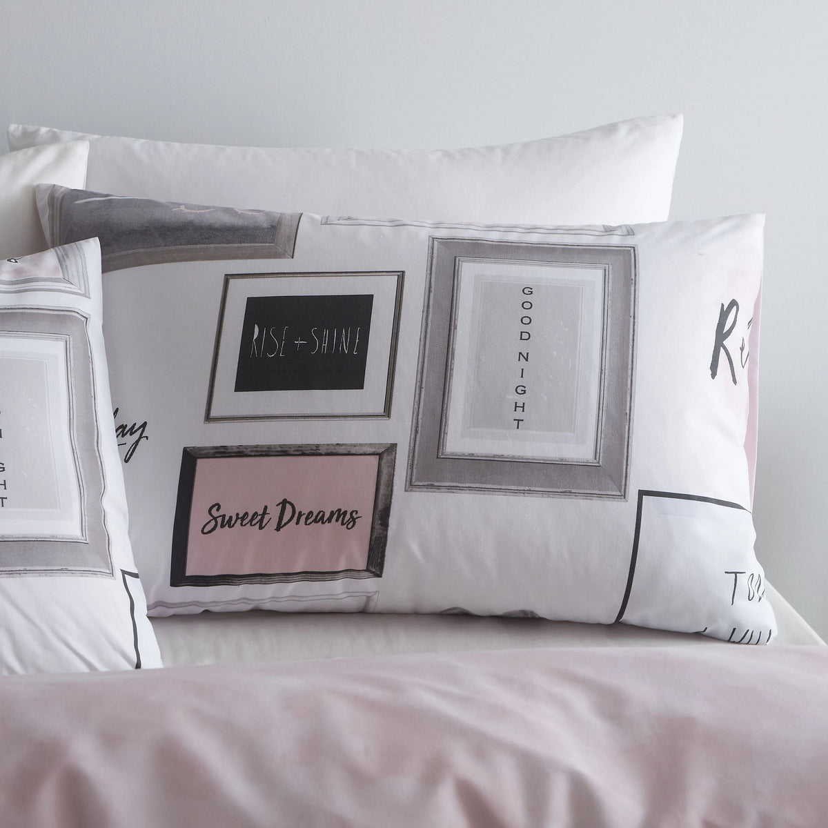 Catherine Lansfield Blush Pink Sleep Dreams Duvet Cover Set