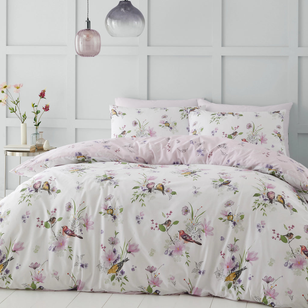 Catherine Lansfield Songbird Duvet Cover Set Pink