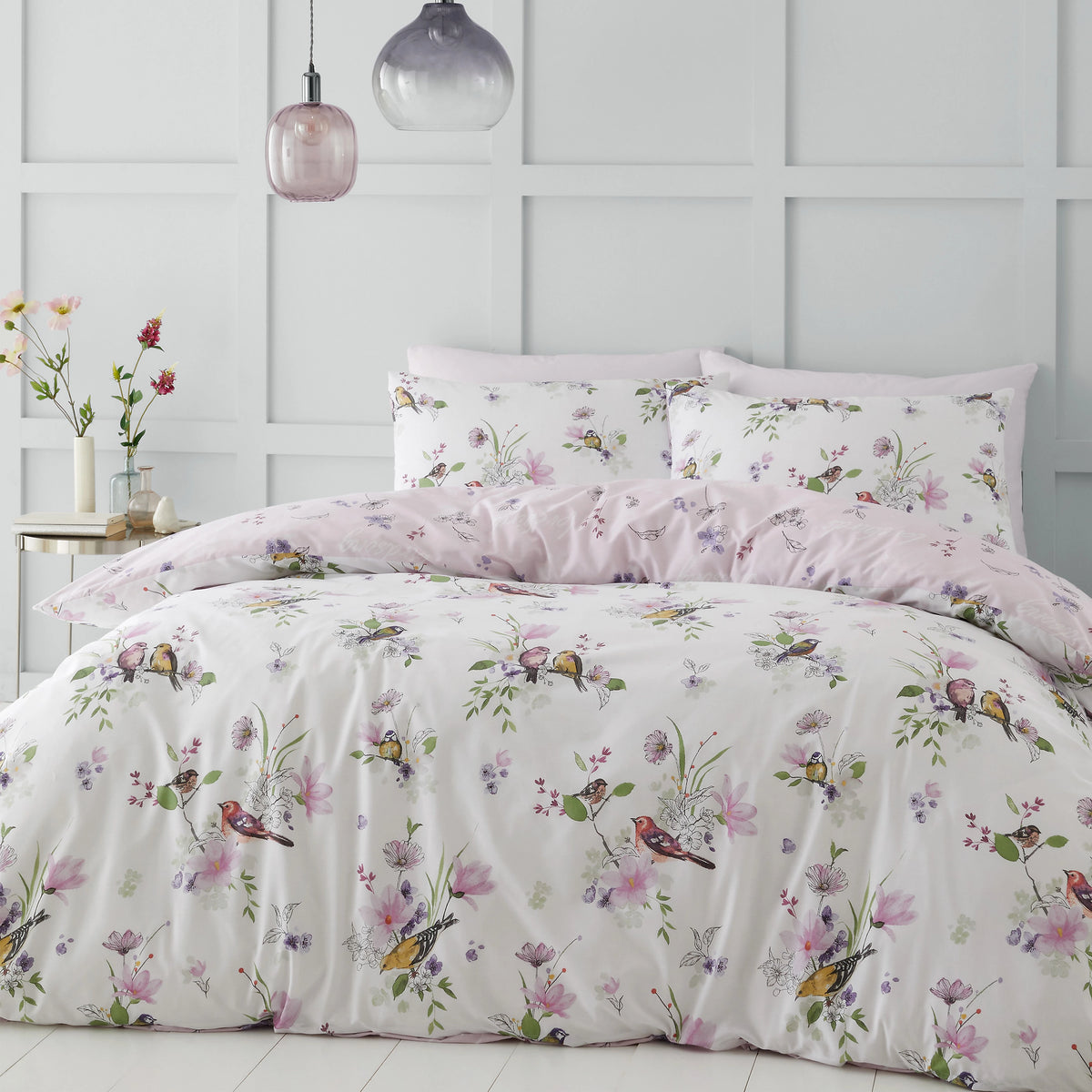 Catherine Lansfield Songbird Duvet Cover Set Pink