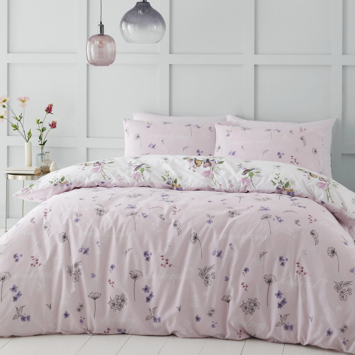 Catherine Lansfield Songbird Duvet Cover Set Pink