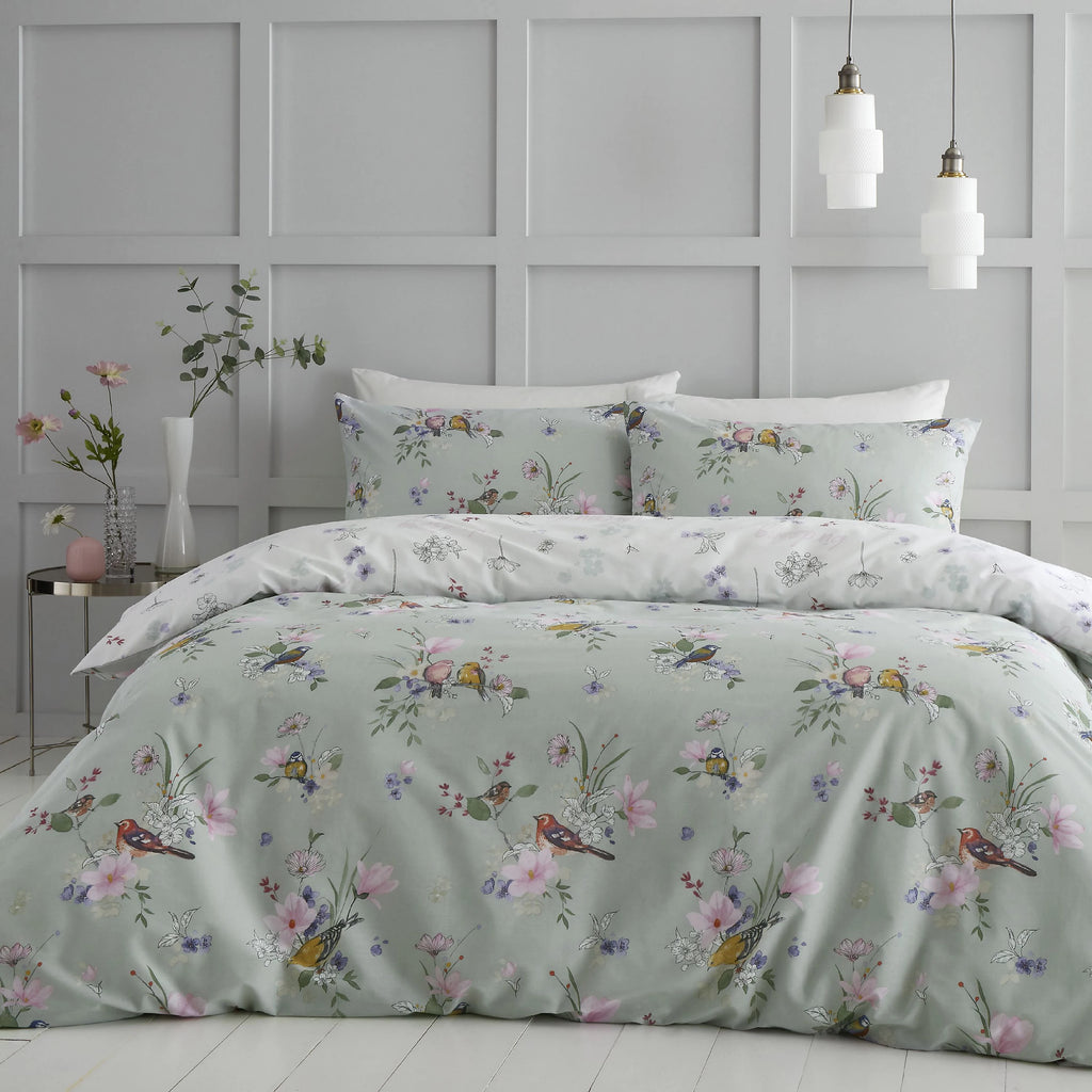 Catherine Lansfield Songbird Duvet Cover Set Sage Green