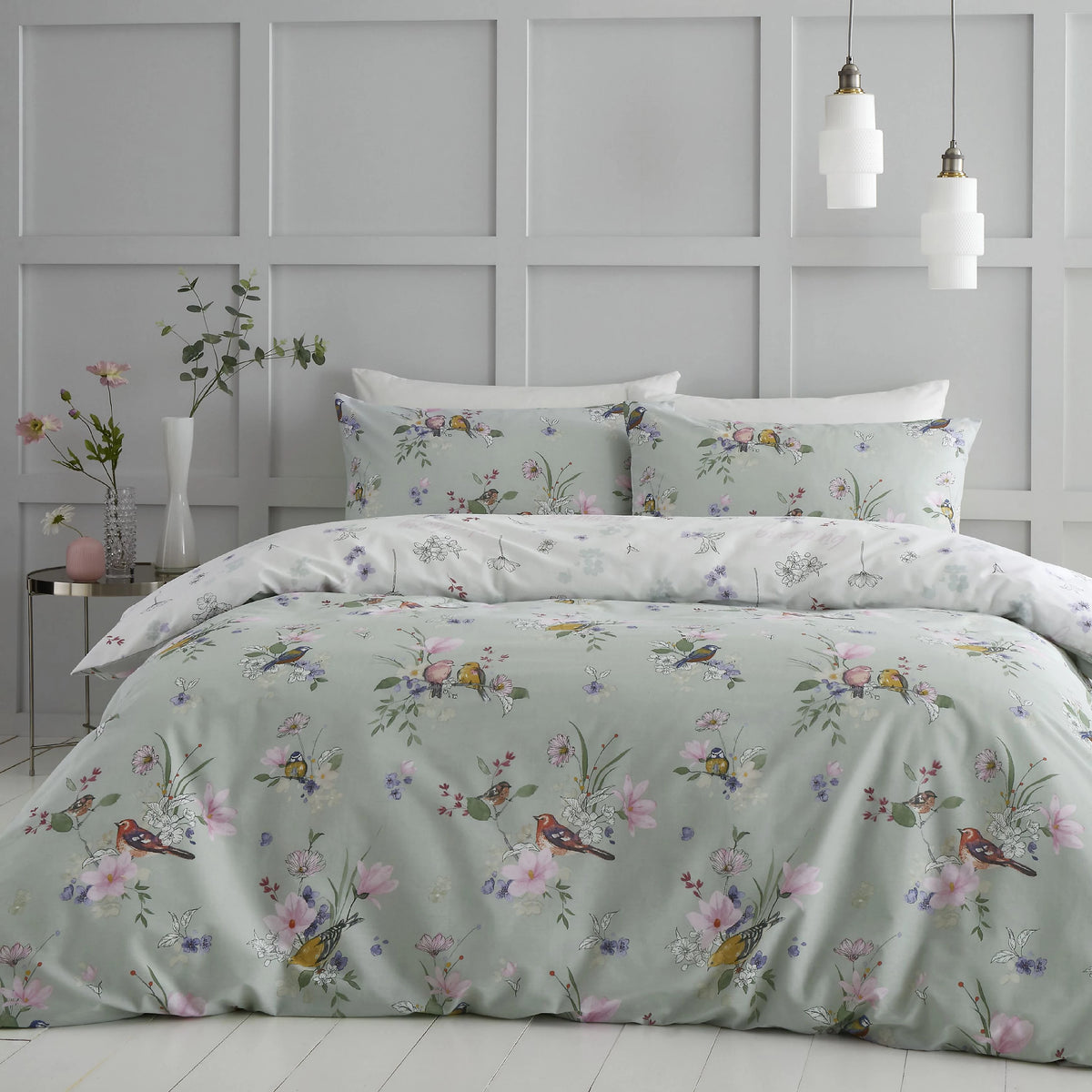 Catherine Lansfield Songbird Duvet Cover Set Sage Green