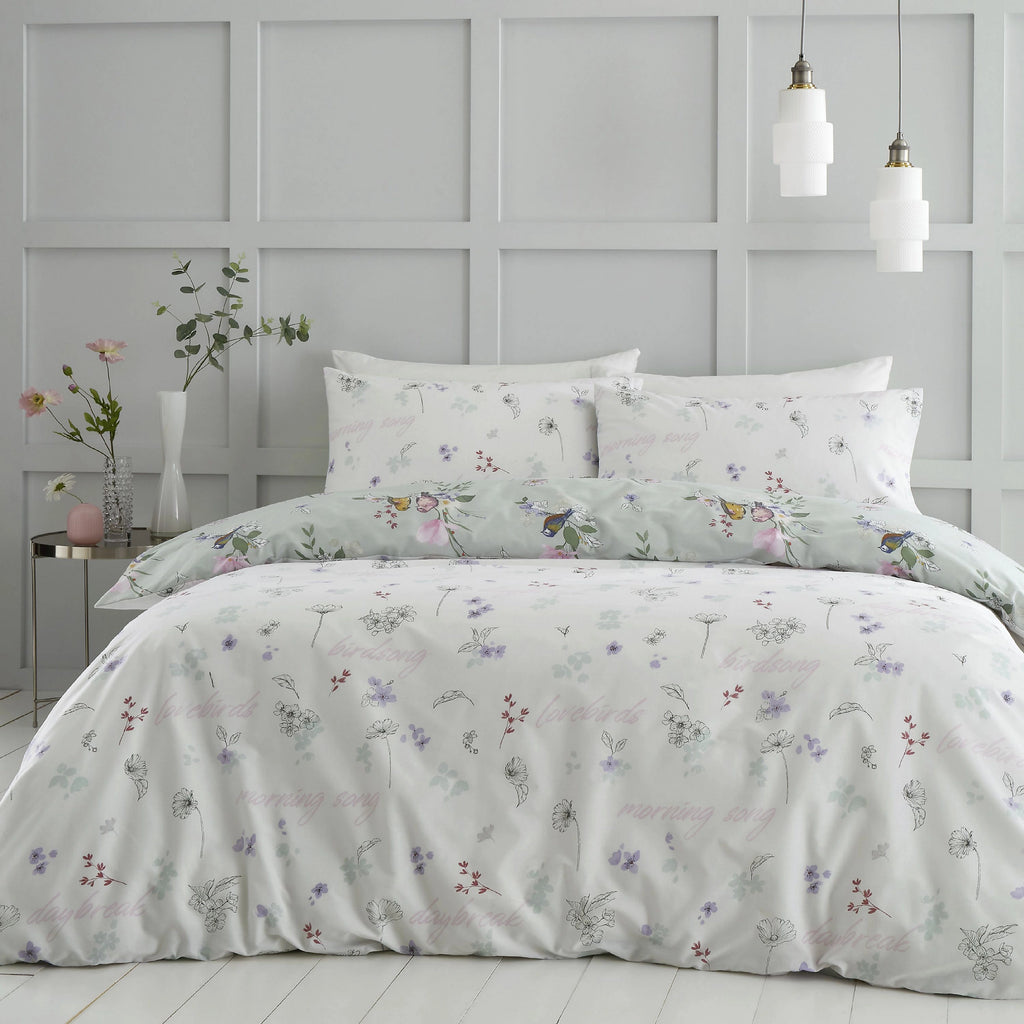 Catherine Lansfield Songbird Duvet Cover Set Sage Green