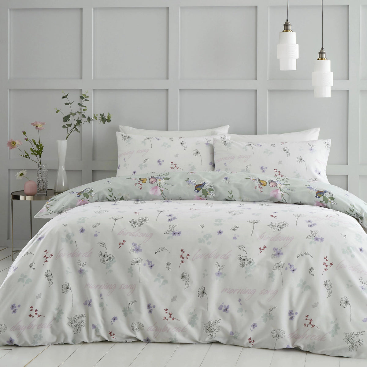 Catherine Lansfield Songbird Duvet Cover Set Sage Green